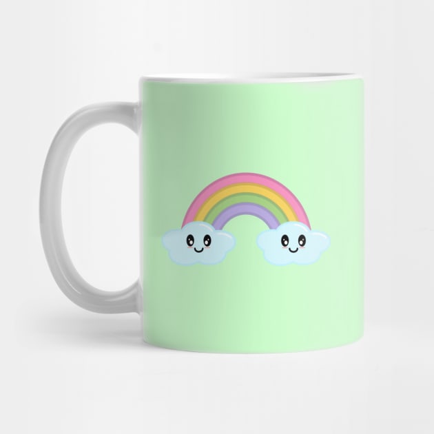 Kawaii Cute Happy Rainbow and Clouds in Green by Kelly Gigi